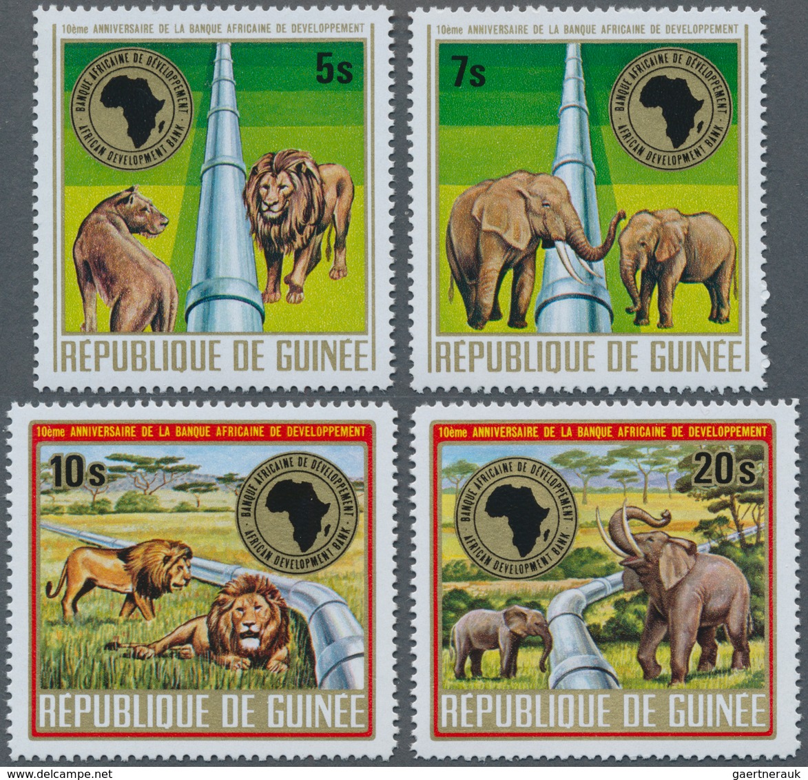 Thematik: Tiere-Elefanten / Animals Elephants: 1975, GUINEA: 10 Years African Bank Of Development Co - Elefantes