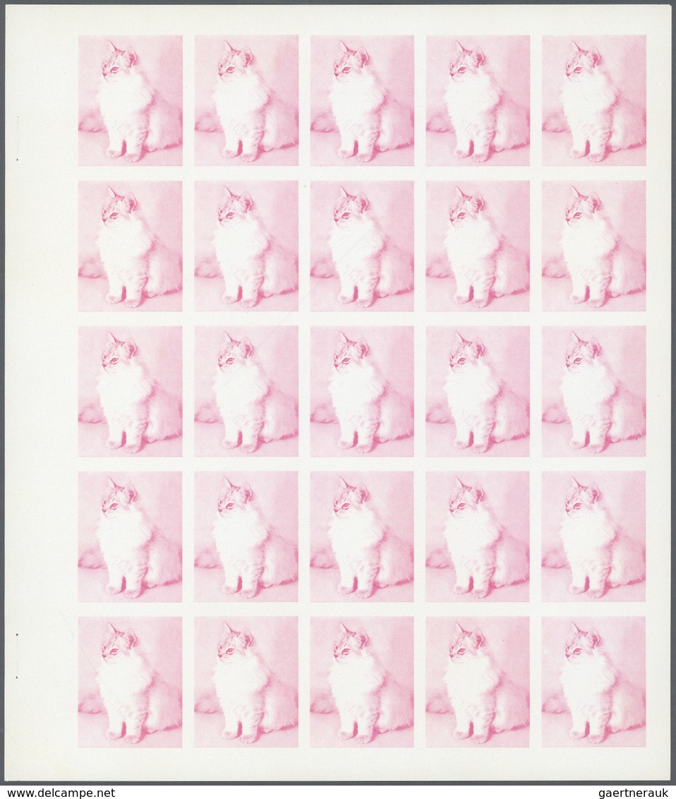 Thematik: Tiere-Katzen / Animals-cats: 1972. Sharjah. Progressive Proof (6 Phases) In Complete Sheet - Gatos Domésticos
