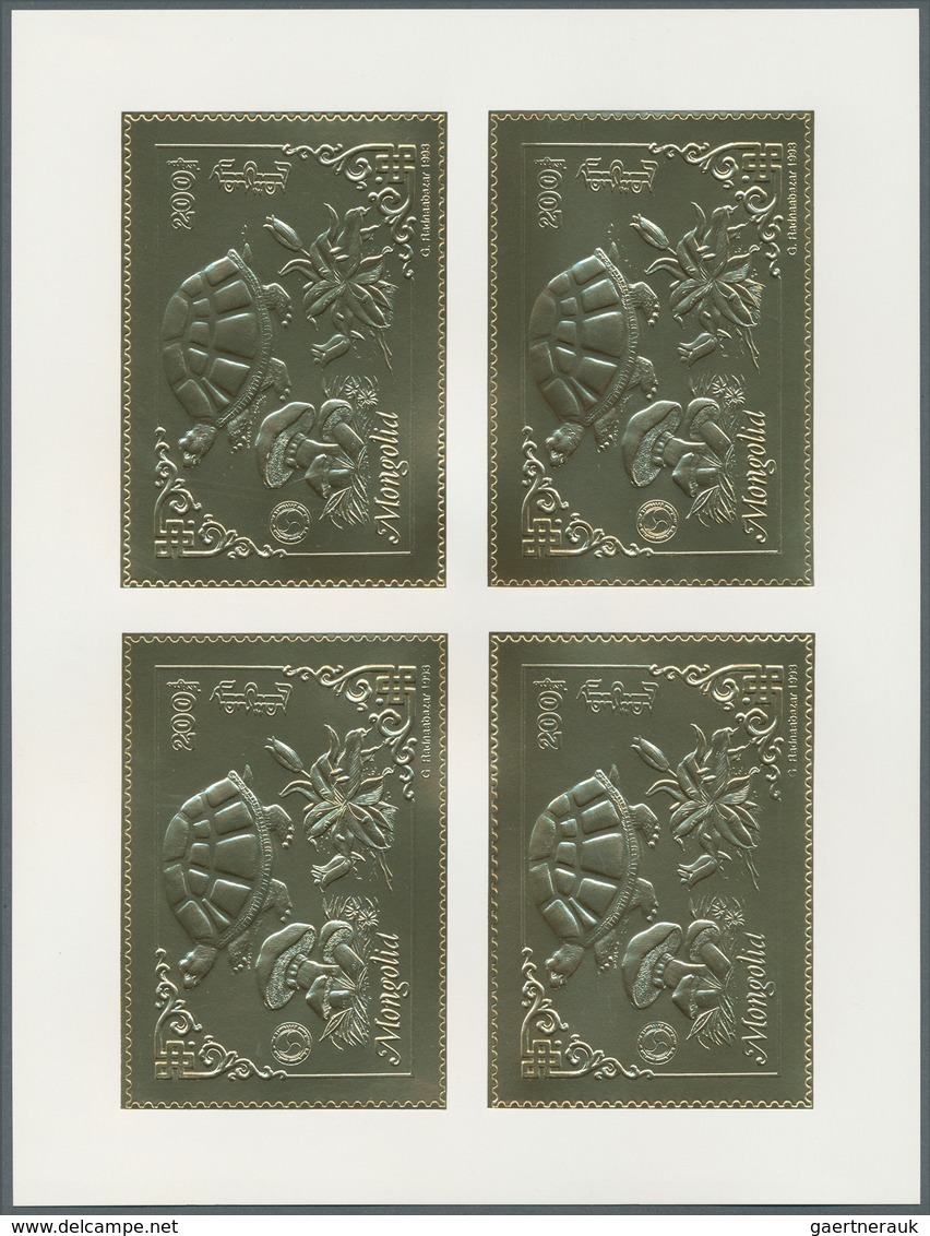 Thematik: Tiere-Schildkröten / Animals-turtles: 1993, Mongolia. Set Of 100 GOLD Miniature Sheets And - Tortues