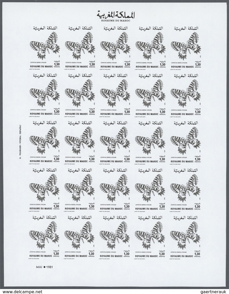 Thematik: Tiere-Schmetterlinge / animals-butterflies: 1981, Morocco. Progressive proofs set of sheet