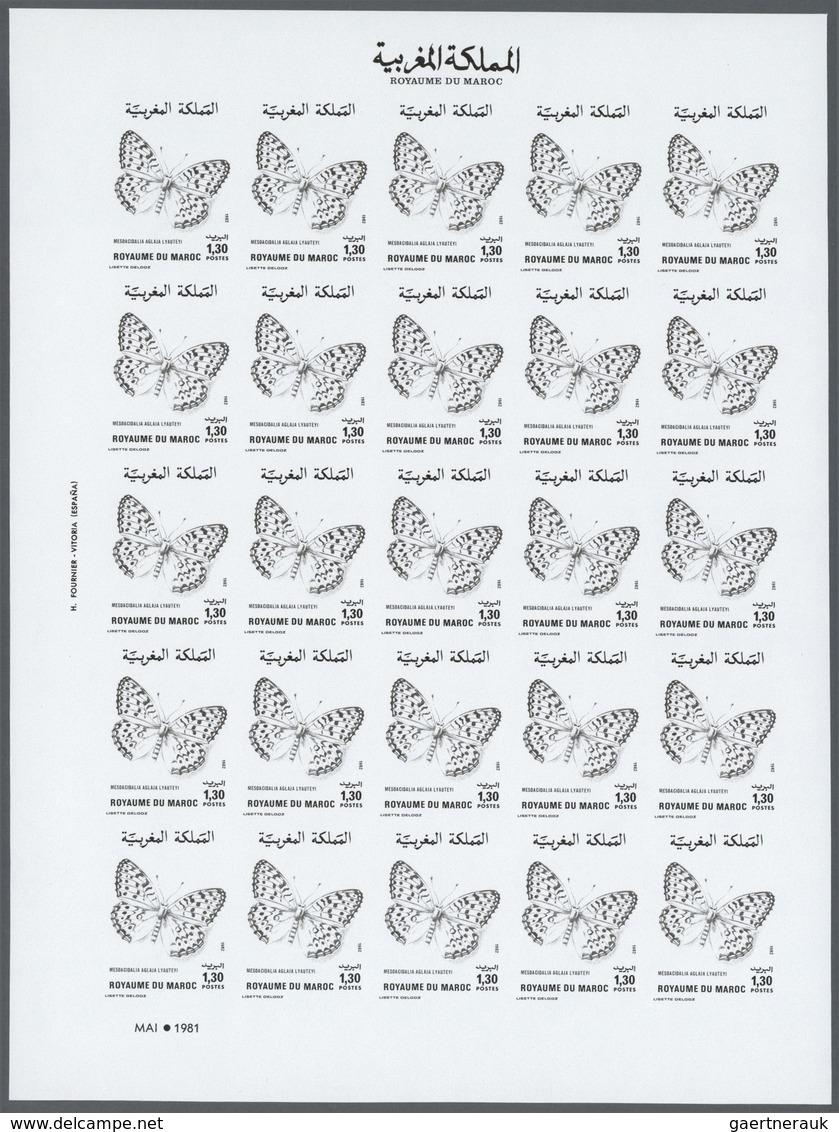 Thematik: Tiere-Schmetterlinge / animals-butterflies: 1982, Morocco. Progressive proofs set of sheet