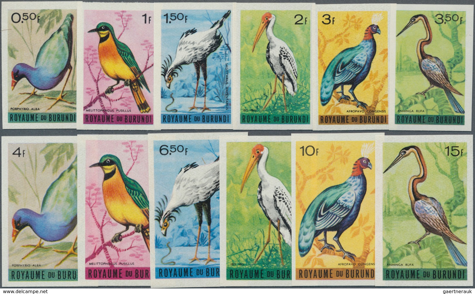 Thematik: Tiere-Vögel / Animals-birds: 1965, BURUNDI: Birds Complete IMPERFORATE Set Of 15 In A Lot - Otros & Sin Clasificación