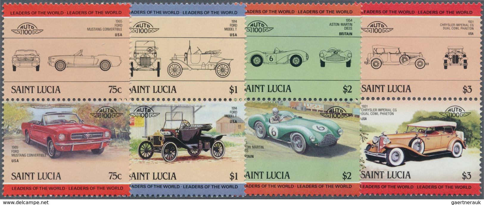 Thematik: Verkehr-Auto / Traffic-car: 1984, ST. LUCIA: Cars Se-tenant Complete Set Of 16 With Panhar - Cars