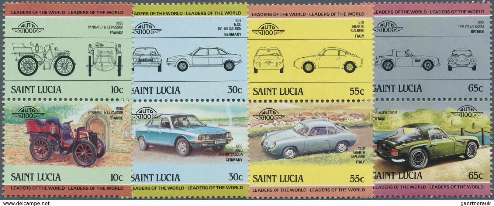 Thematik: Verkehr-Auto / Traffic-car: 1984, ST. LUCIA: Cars Se-tenant Complete Set Of 16 With Panhar - Cars