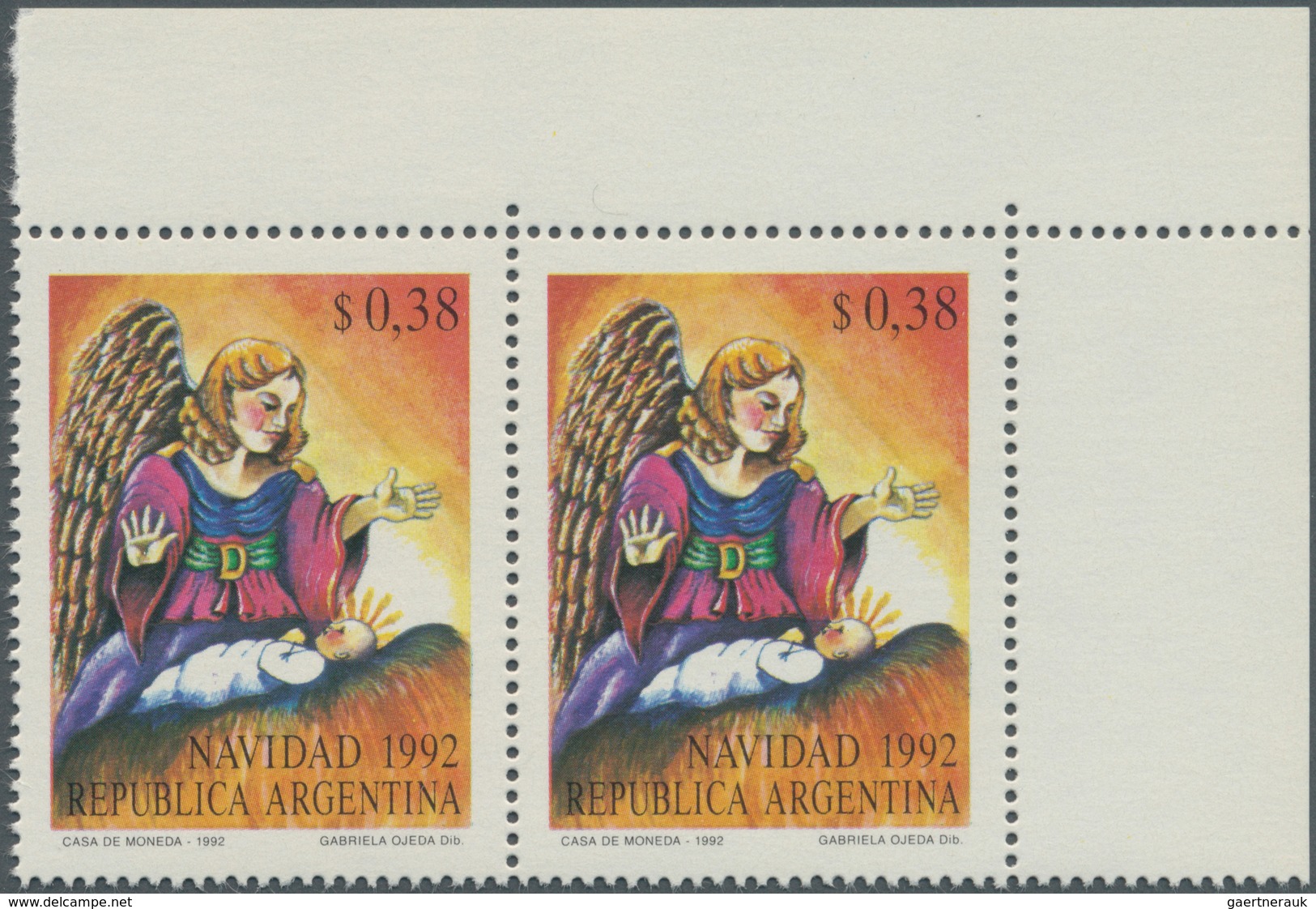 Thematik: Weihnachten / Christmas: 1992, ARGENTINA: Christmas 38p. ‚Angel With Jesus Child‘ In A Lot - Noël