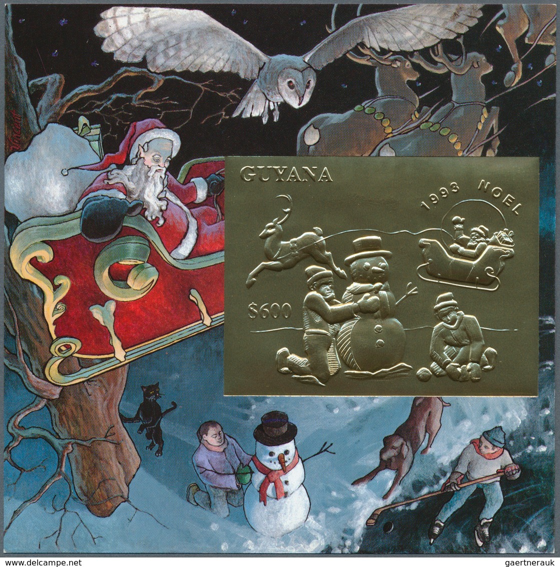 Thematik: Weihnachten / Christmas: 1993, Guyana. Lot Of 100 GOLD Christmas Blocks Containing The $60 - Noël