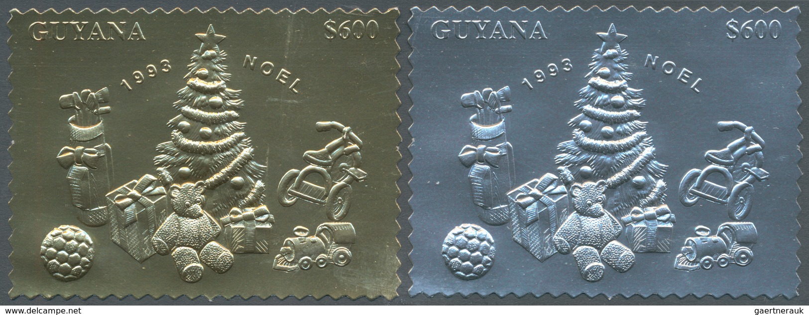 Thematik: Weihnachten / Christmas: 1993, Guyana. Lot Of 100 GOLD Stamps And 100 SILVER Stamps CHRIST - Navidad