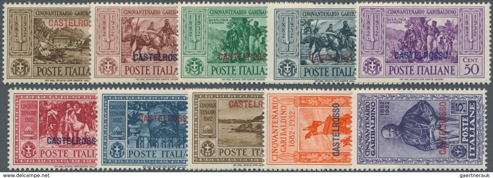 Ägäische Inseln - Kastellorizo: 1932, Garibaldi Complete Set Of Ten With ‚CASTELROSSO‘ Opt. In A Lot - Castelrosso