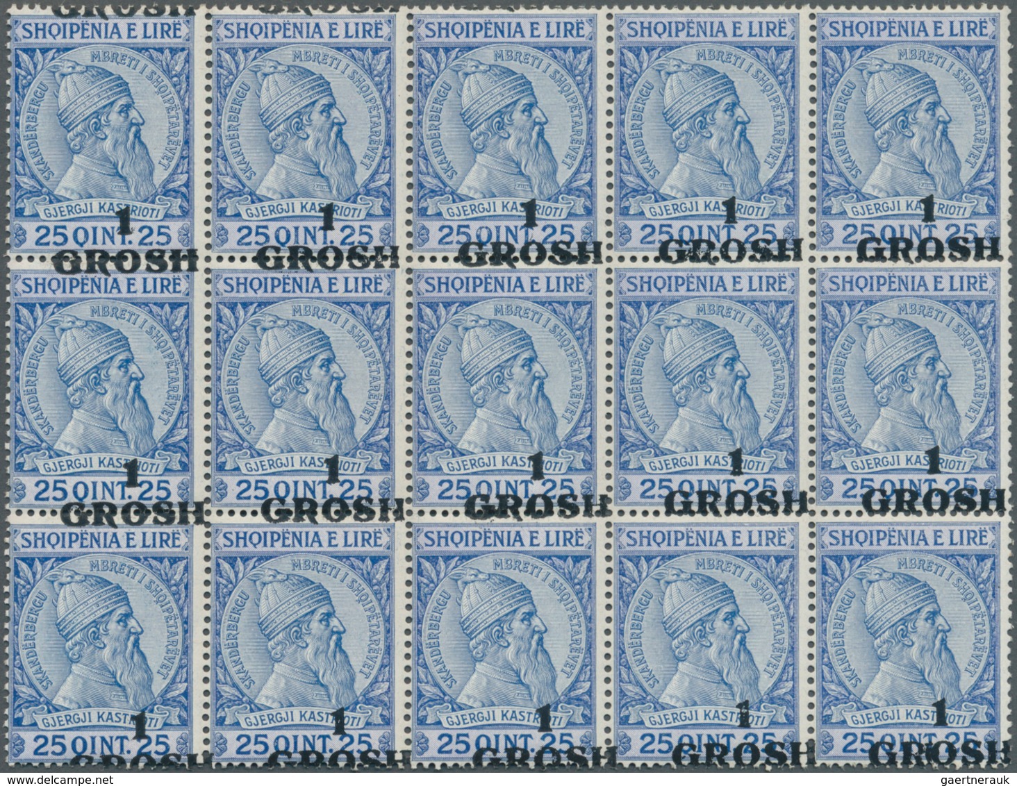 Albanien: 1914, Skanderbeg 25q. Blue/ultramarine Surch. ‚1 / GROSH‘ In A Lot With Approx. 800 Stamps - Albanie