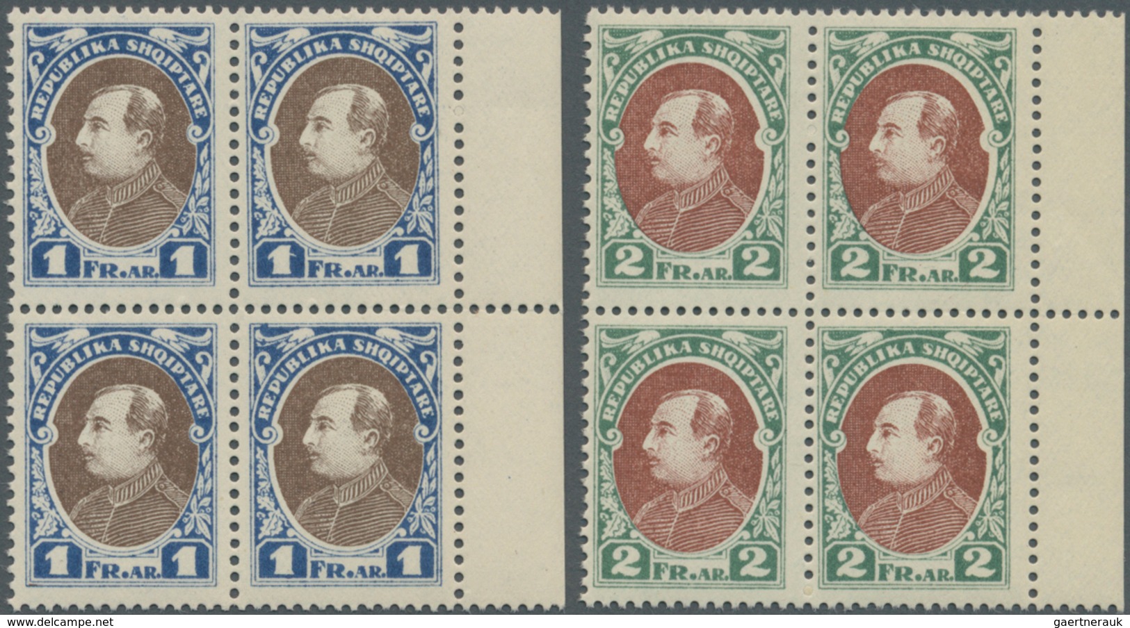 Albanien: 1925, Definitive Issue 'Achmed Zogu' UNISSUED Stamps 1fr. Blue/brown And 2fr. Grey Green/r - Albania