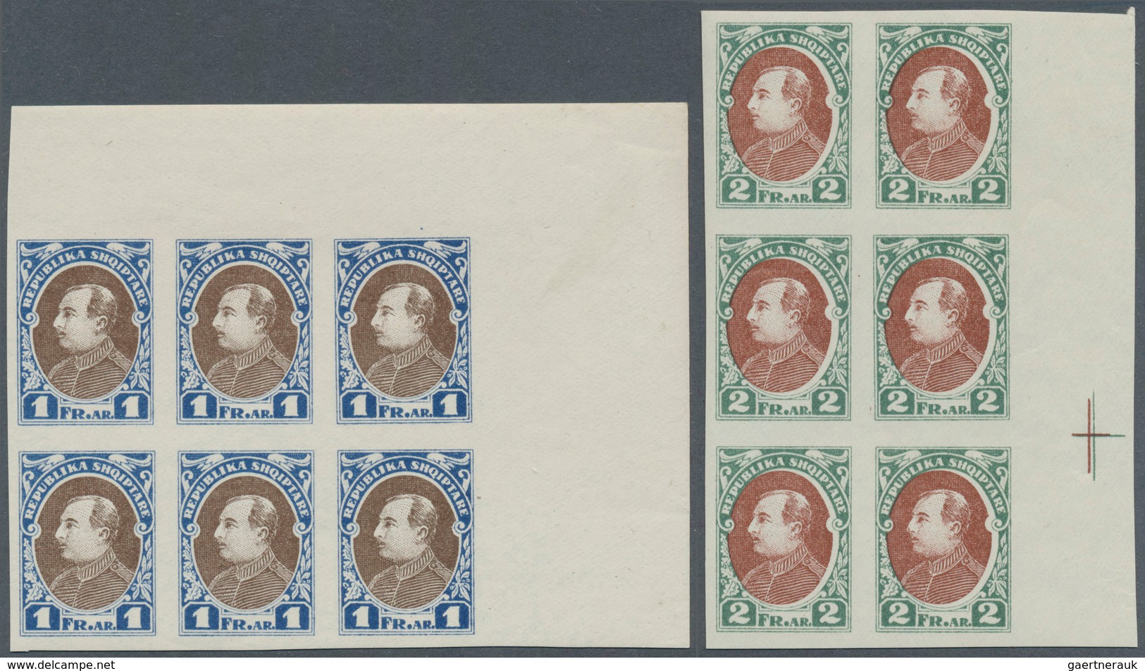 Albanien: 1925, Definitive Issue 'Achmed Zogu' UNISSUED Stamps 1fr. Blue/brown And 2fr. Grey Green/r - Albanie