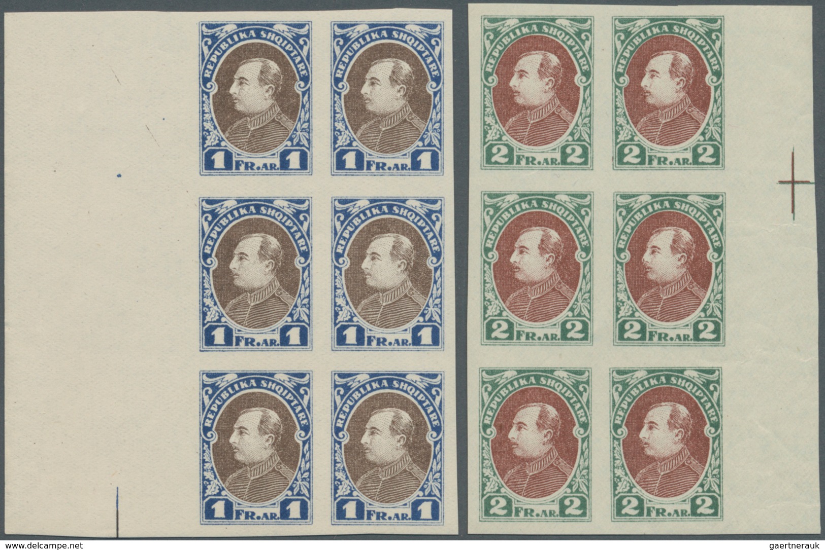 Albanien: 1925, Definitive Issue 'Achmed Zogu' UNISSUED Stamps 1fr. Blue/brown And 2fr. Grey Green/r - Albanie
