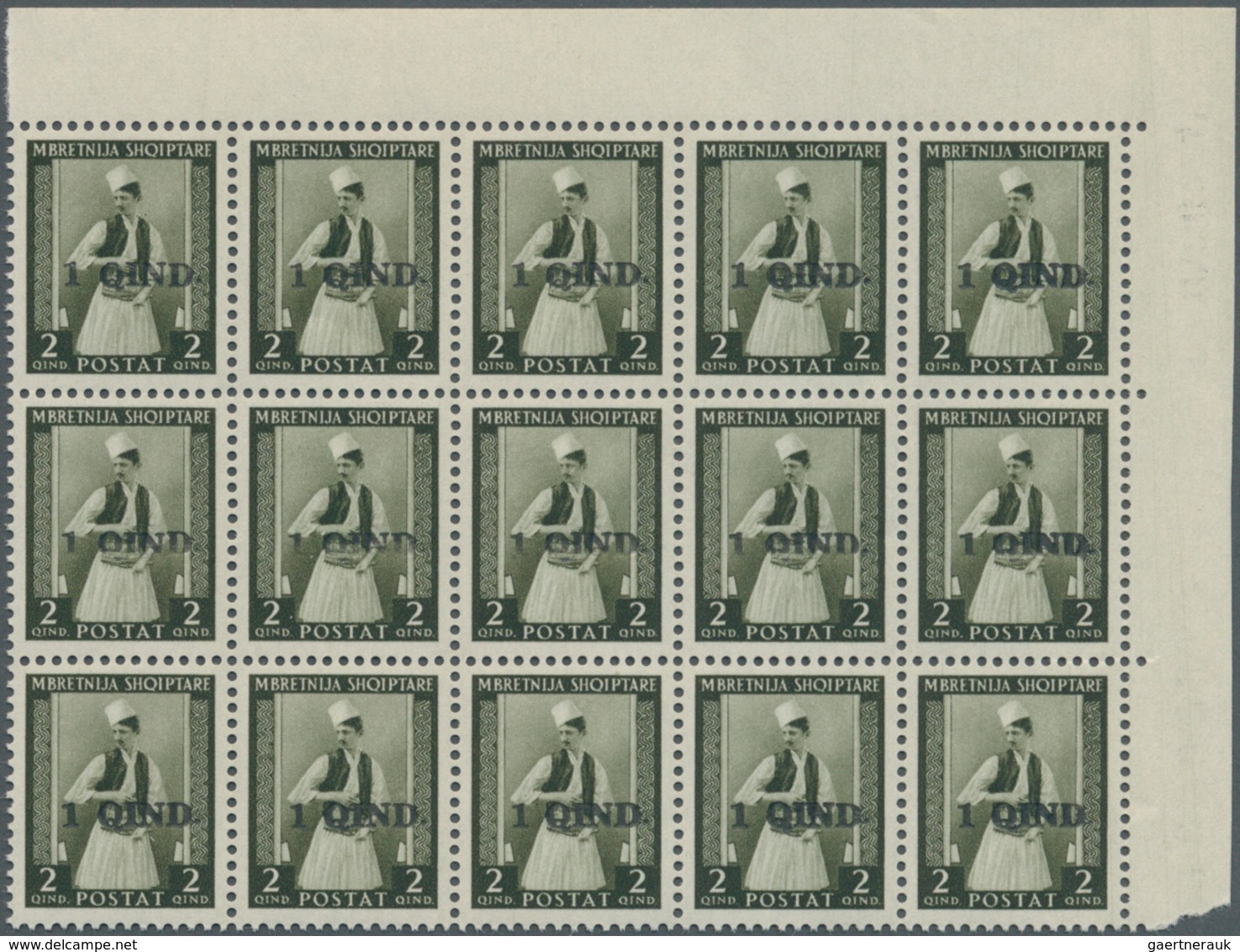 Albanien: 1942, Tosk Mens Costums 2q. Brwnish-olive Surch. ‚1 QIND.‘ In A Lot With 199 Stamps Mostly - Albanie