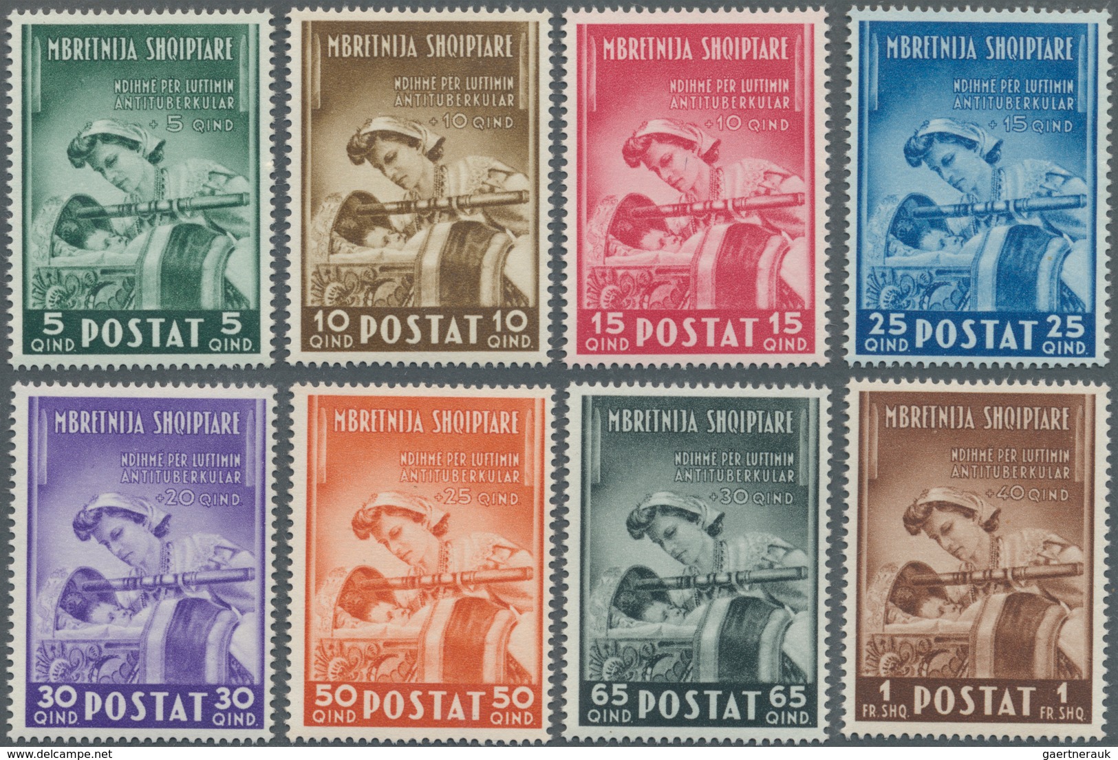 Albanien: 1943, Fight Against Tuberculosis Complete Set Of Eight In A Lot With 20 Sets Mostly In Lar - Albania