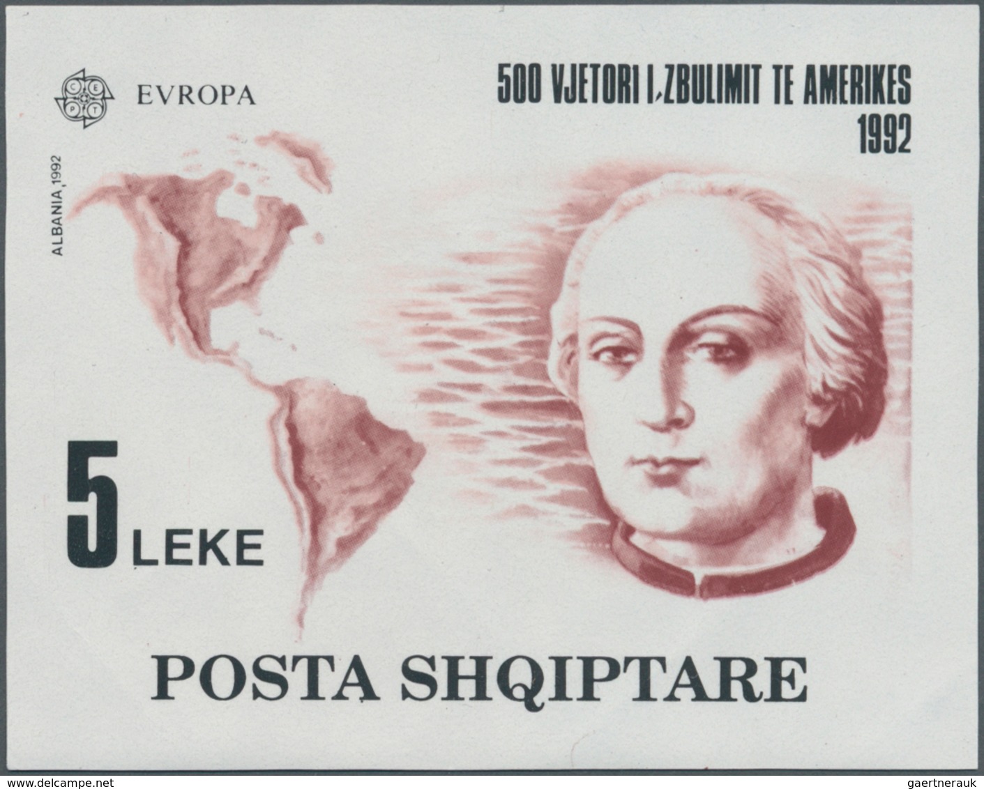 Albanien: 1992, Europa-Cept, 500th Anniversary Of The Discovery Of America, 5l. Souvenir Sheet "Chri - Albanie