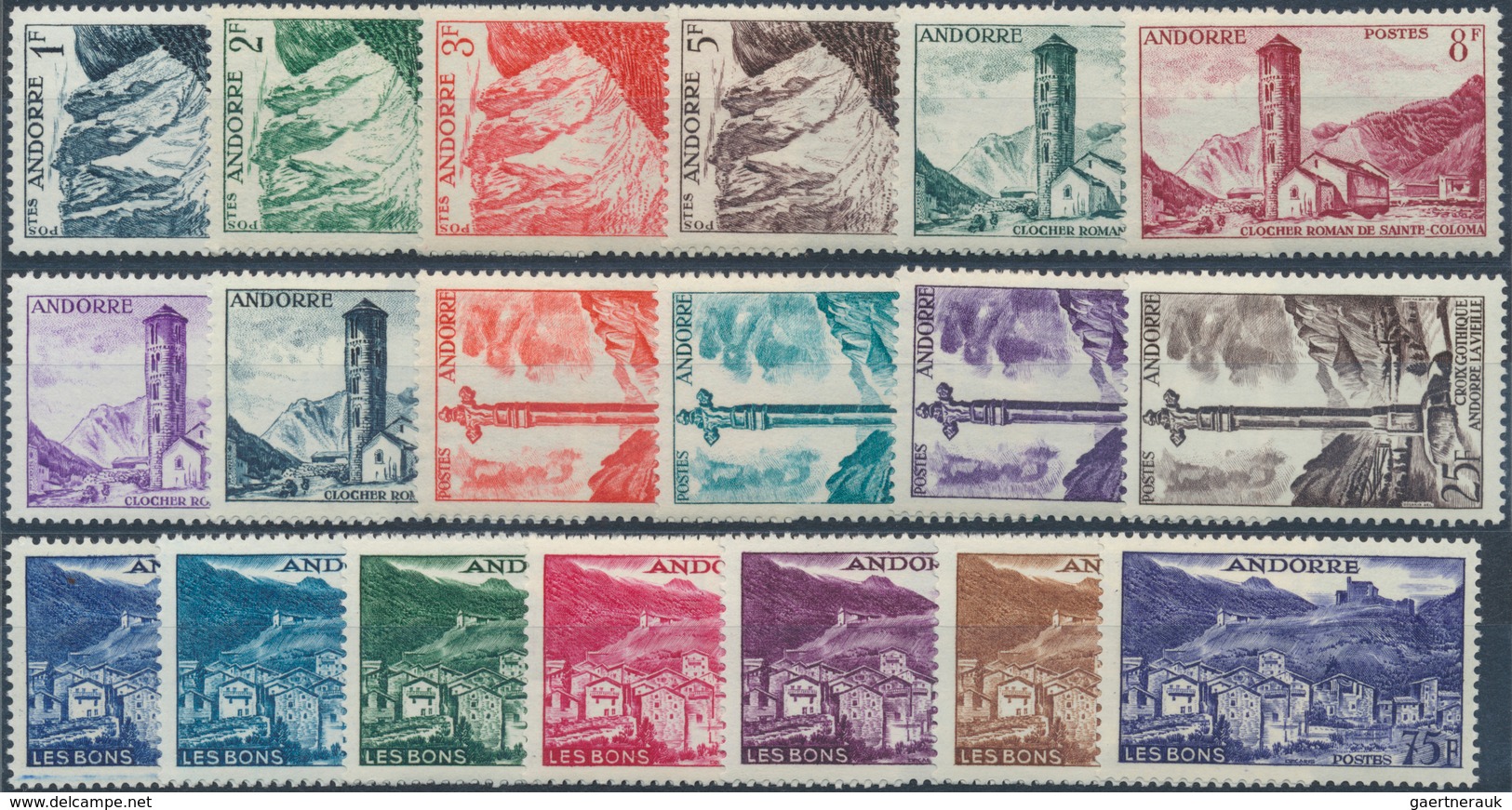 Andorra - Französische Post: 1955/1958, Definitves "Pictorials", 1fr. To 75fr., Six Complete Sets Of - Autres & Non Classés