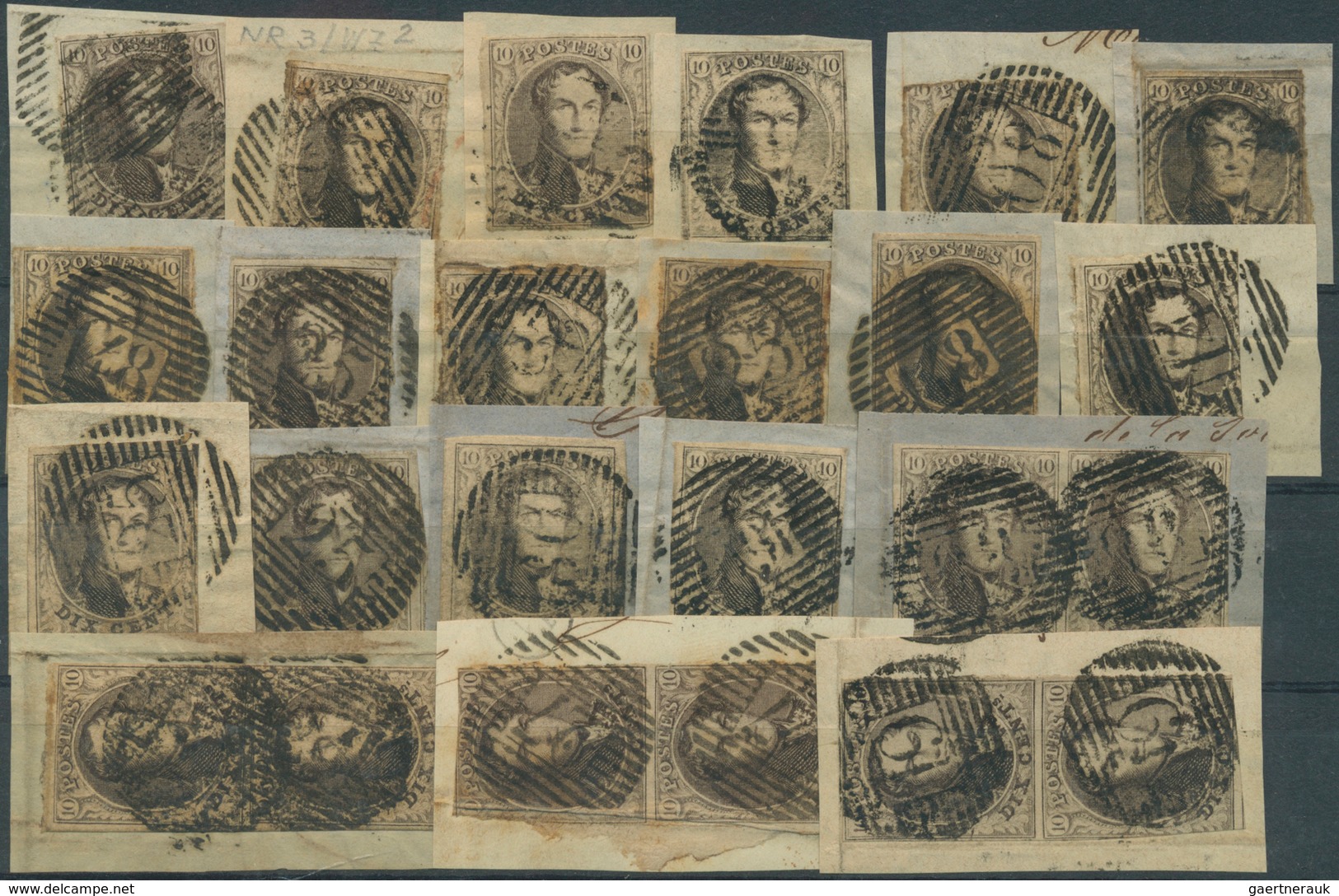 Belgien: 1858/1861, 45 10 And 20 C. Values Leopold I. Madaillon On Pieces Including Three Pair Of 10 - Autres & Non Classés