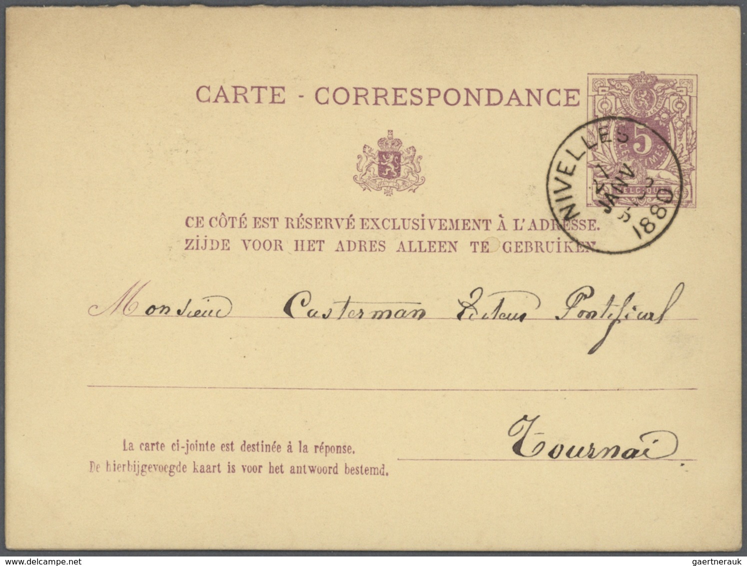 Belgien - Ganzsachen: 1878/1882, 5c. + 5c. Lilac Reply Card, Specialised Collection Of 13 Pieces, E. - Andere & Zonder Classificatie