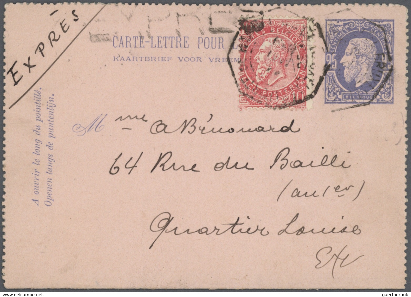 Belgien - Ganzsachen: 1883/1912, Letter Card 25c. Blue On Rose, Line Perforation, Specialised Collec - Otros & Sin Clasificación