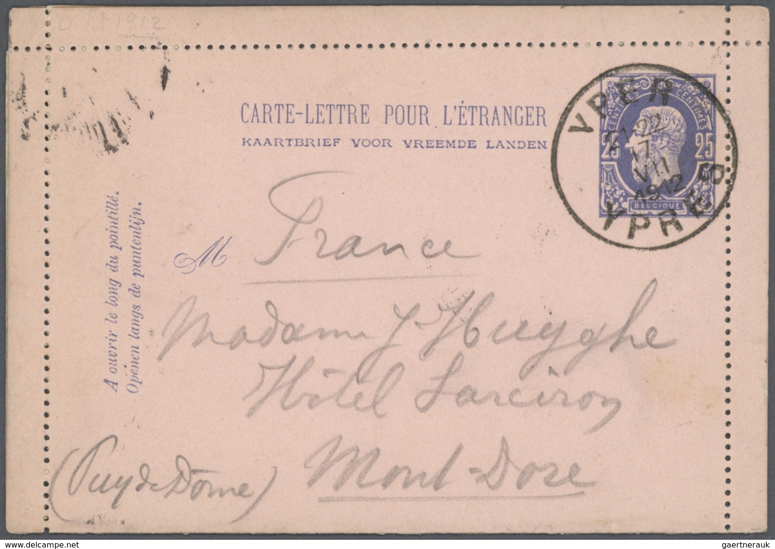 Belgien - Ganzsachen: 1883/1912, Letter Card 25c. Blue On Rose, Line Perforation, Specialised Collec - Otros & Sin Clasificación