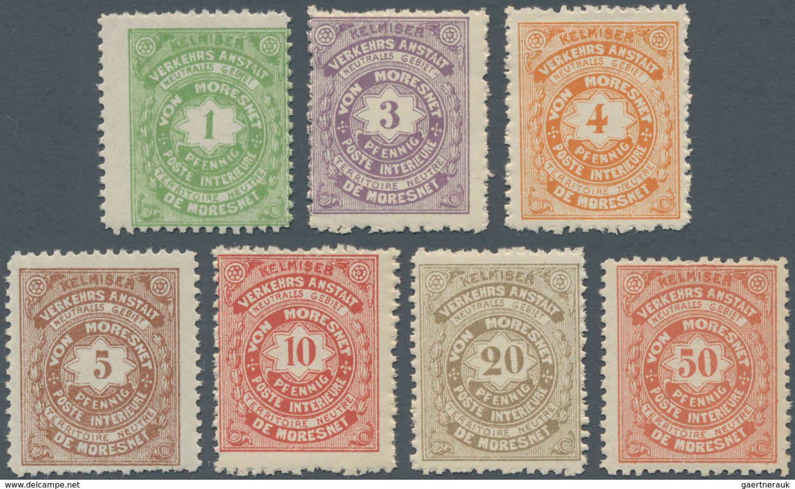 Belgien - Besonderheiten: MORESNET LOCAL ISSUE: 1886, Local Issue Seven Different Values (missing Th - Otros & Sin Clasificación