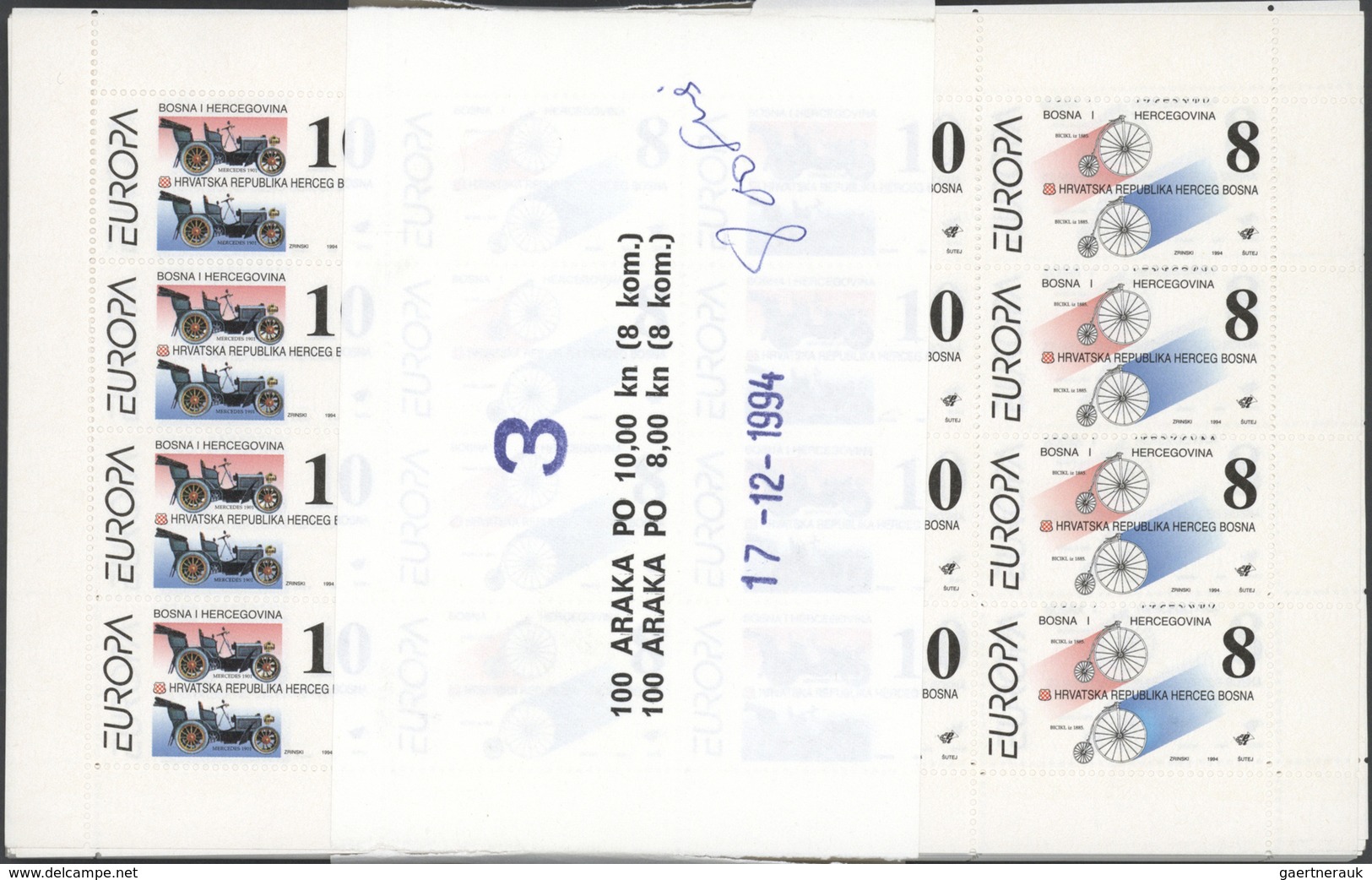 Bosnien Und Herzegowina - Kroatische Post (Mostar): 1994, Europa, 100 Little Sheets With 8 Pairs Eac - Bosnie-Herzegovine
