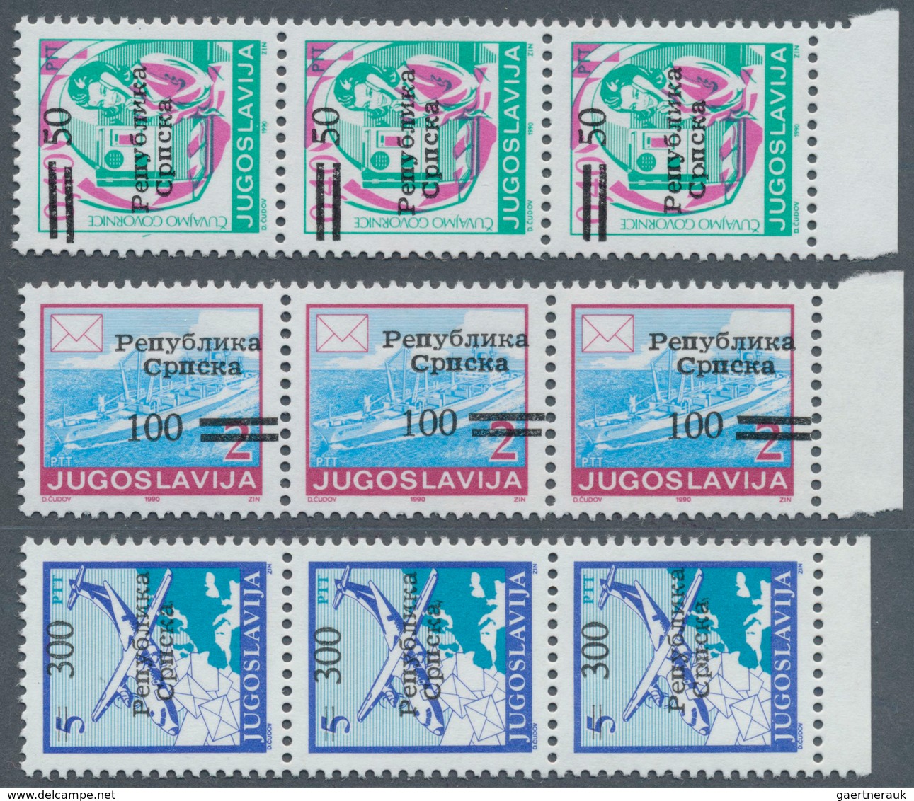 Bosnien Und Herzegowina - Serbische Republik: 1992, Three Different Stamps Of Yugoslavia With Overpr - Bosnia Herzegovina