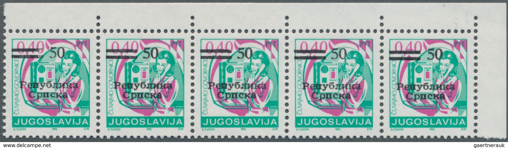 Bosnien Und Herzegowina - Serbische Republik: 1992, Yugoslavia Stamp 50 On 0.40din. Thick Bars And P - Bosnia Herzegovina