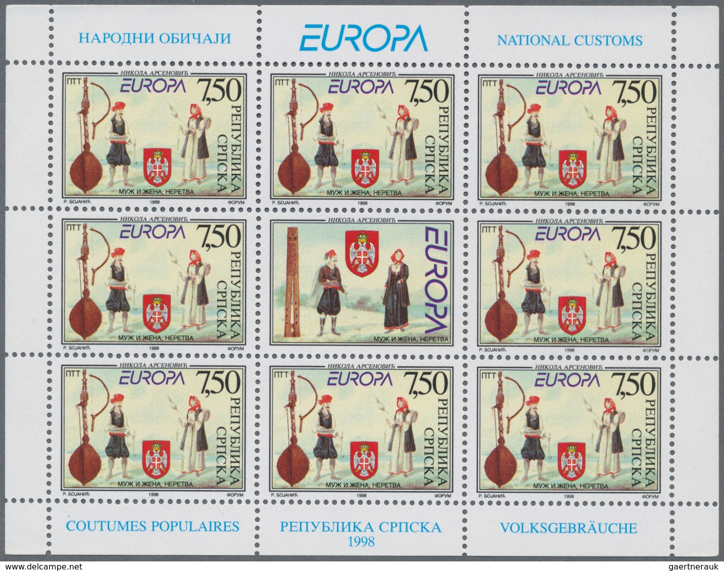 Bosnien Und Herzegowina - Serbische Republik: 1998, Europa, 100 Little Sheets Of Both Issues With 8 - Bosnie-Herzegovine