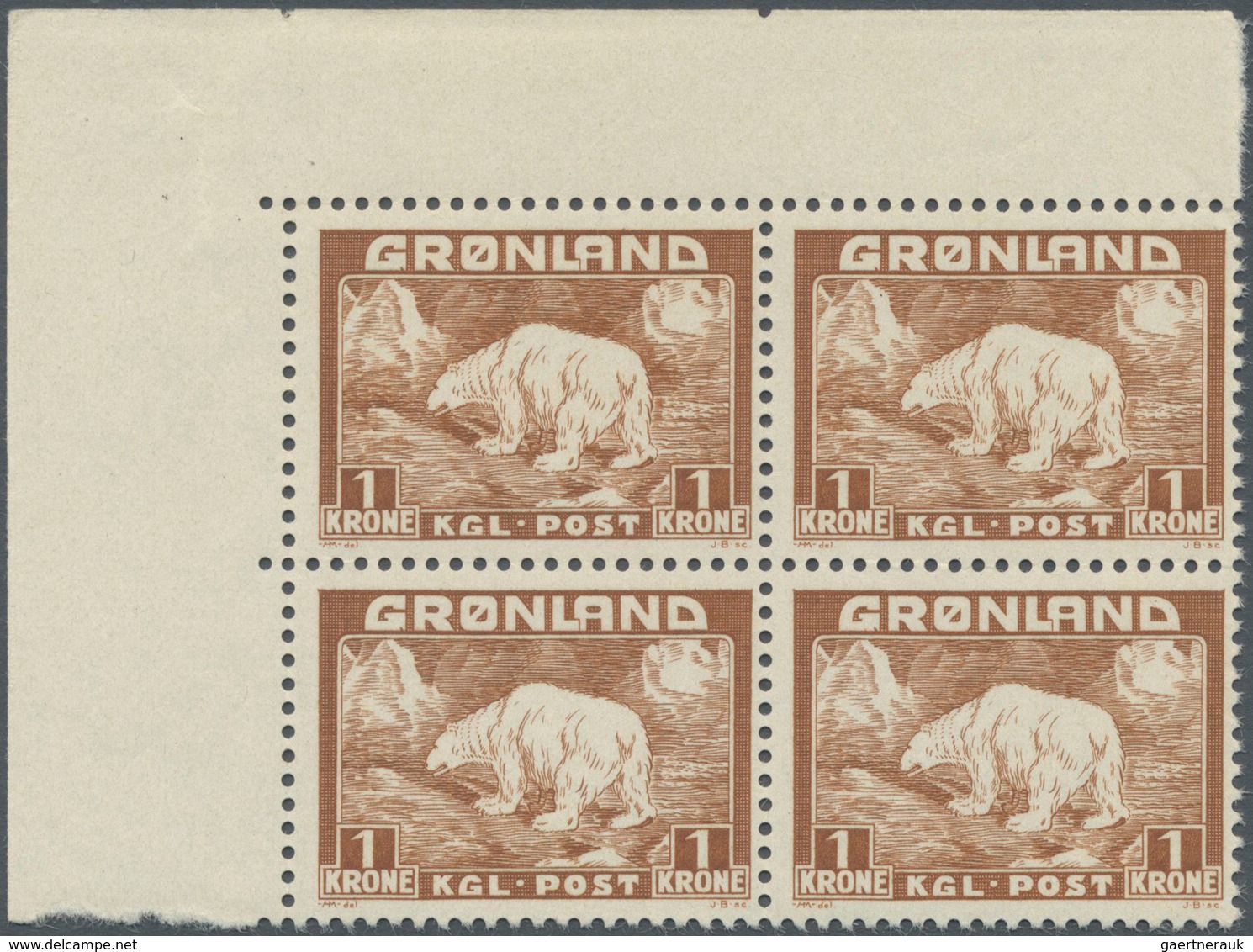 Dänemark - Grönland: 1950, Polar Bear 1kr. Brown In A Lot With 100 Stamps Many In Blocks/4 Or Larger - Lettres & Documents