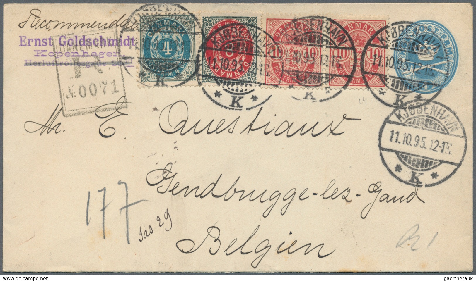 Dänemark - Ganzsachen: 1892/1905, Lot Of 15 Uprated Stationeries To Foreign Destinations (Europe), C - Enteros Postales