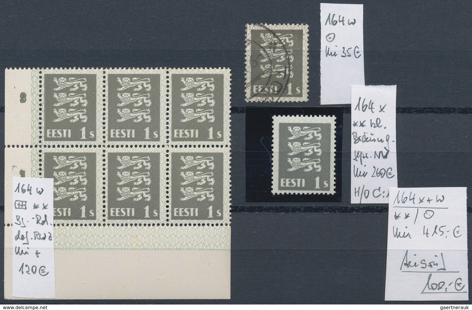 Estland: 1940, Estonian SSR, 1s. Grey, Lot Of Eight Stamps Incl. Single Copy White Paper Mint (toned - Estonie
