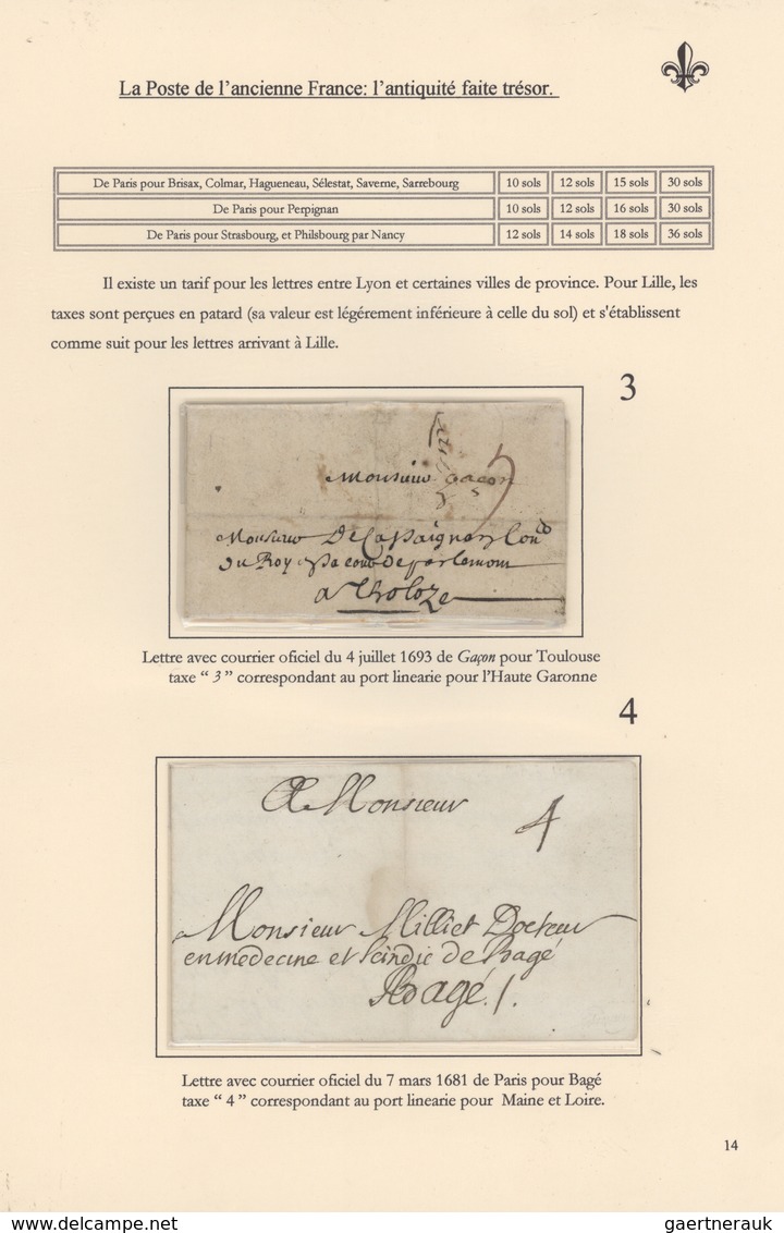 Frankreich - Vorphilatelie: 1604/1690 (ca): 15 Pages/1 Frame Exhibit "La Poste De L'ancienne France: - Autres & Non Classés