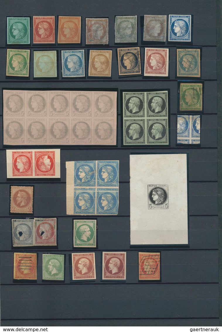 Frankreich: 1860/1870 (ca.), Collection Of 46 Essais/epreuves/reprint/forgeries (and Whatever Else), - Autres & Non Classés