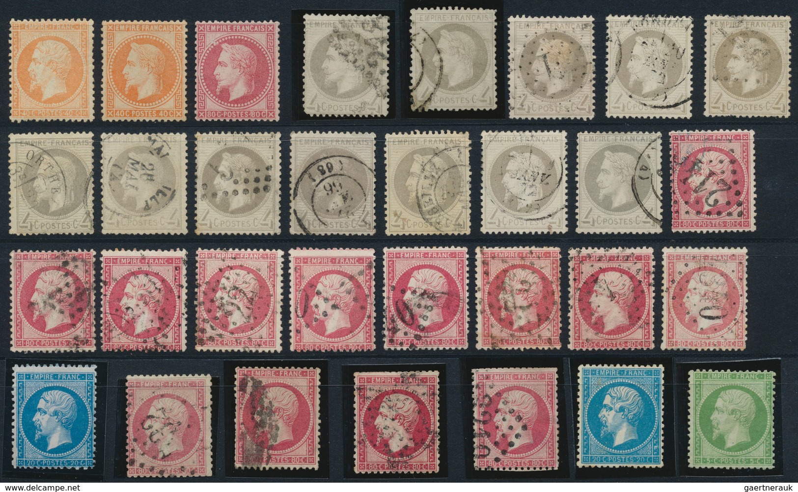 Frankreich: 1862/1870, EMPIRE DENTELE/LAURE, Lot Of 72 Used And Mint Stamps Incl. One Block Of Four, - Otros & Sin Clasificación