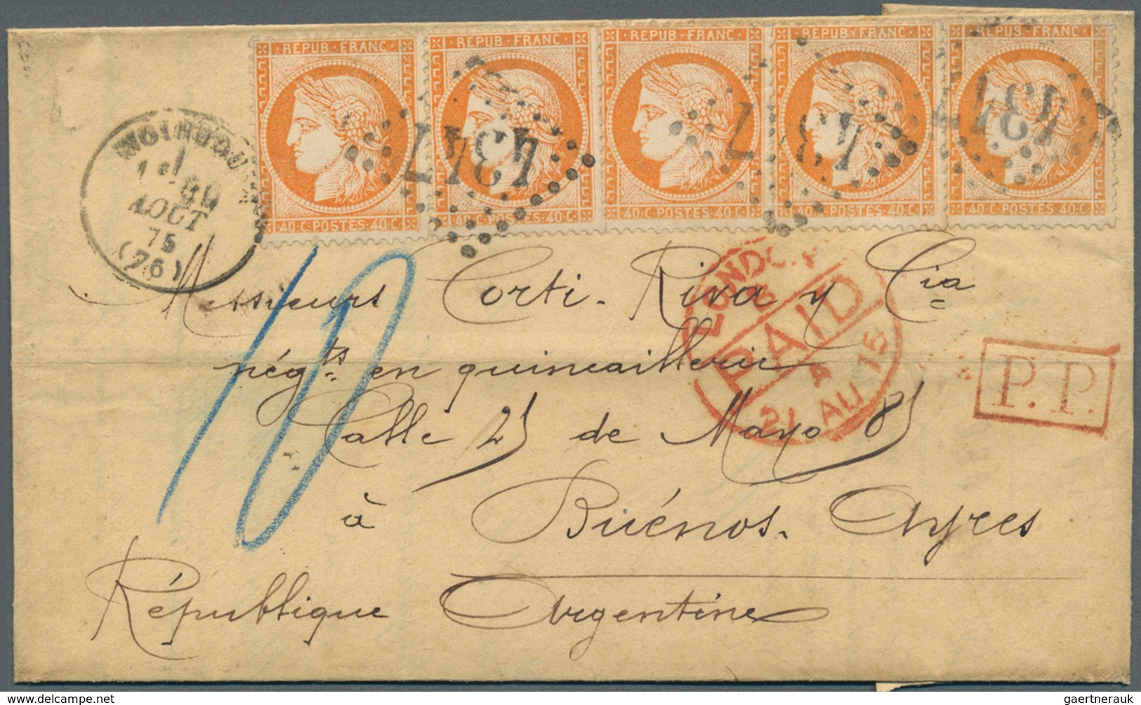 Frankreich: 1865/1872, lot of eight lettersheets with Napoloen and Ceres frankings to Brazil/Argenti