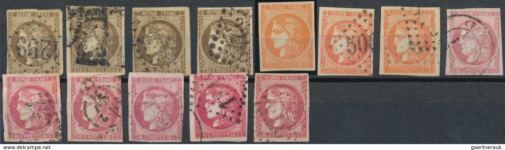 Frankreich: 1870/1871, Bordeaux Issue, Mainly Used Assortment Of 47 Stamps 2c. To 80c., Varied Condi - Autres & Non Classés