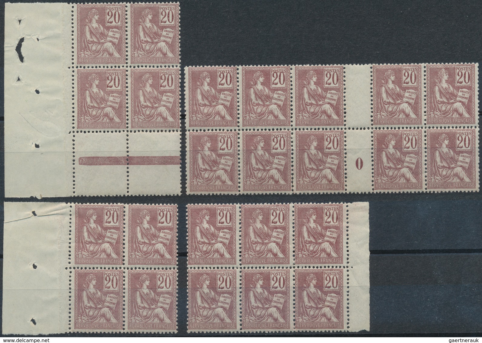 Frankreich: 1900, MOUCHON 20c. Brownish Lilac, 65 Copies Within Units (incl. Gutters/millesime), Unm - Otros & Sin Clasificación