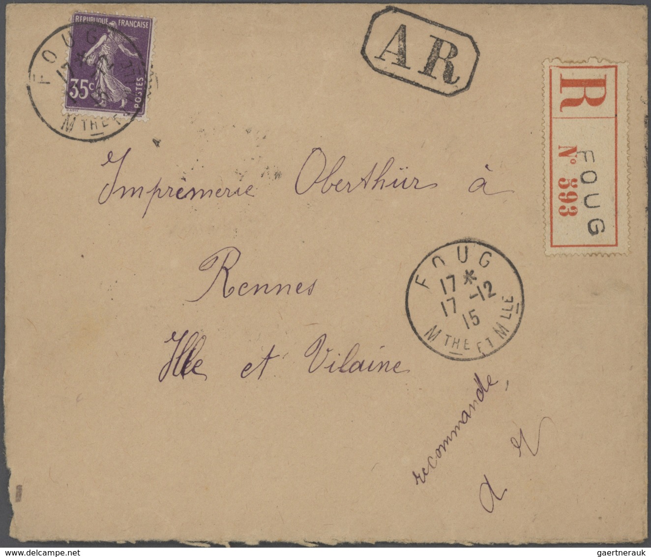 Frankreich: 1910/50 (ca.), Sammlung von ca. 335 Einschreibe-Briefen, sehr spezialisiert mit vielen T