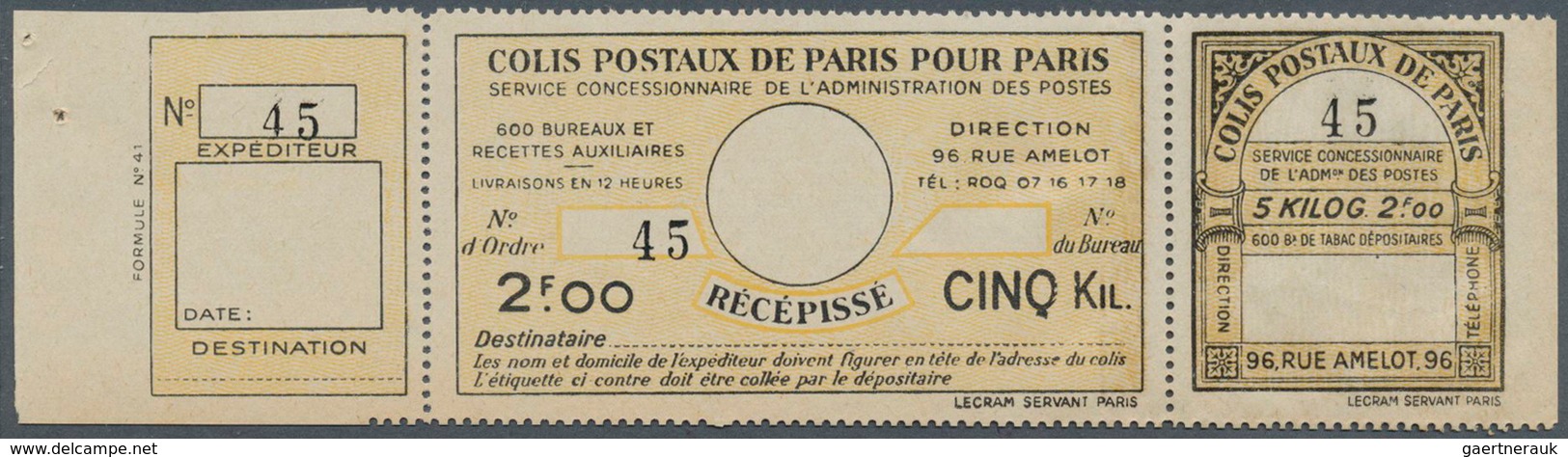 Frankreich - Postpaketmarken: PARCEL POST PARIS: 1930, Three-part Coupon 'COLIS POSTAUX DE PARIS POU - Otros & Sin Clasificación