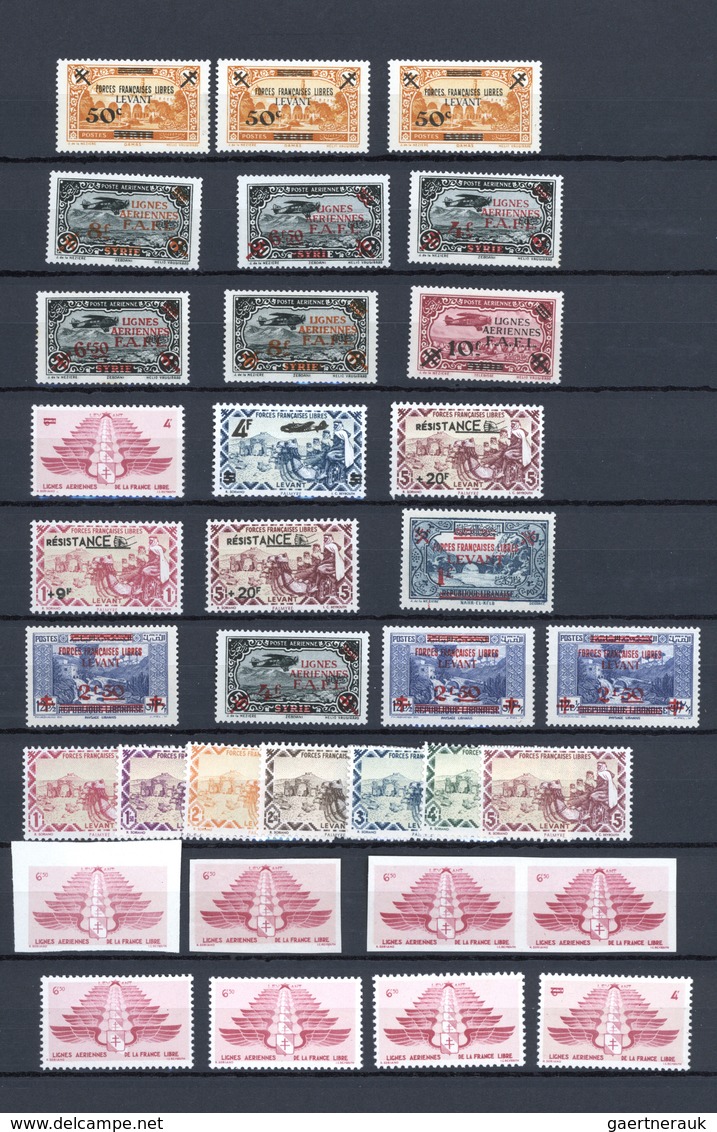 Französische Post In Der Levante: 1942/1943, F.F.L. Issues, Mainly Mint Assortment On Stocksheets In - Autres & Non Classés