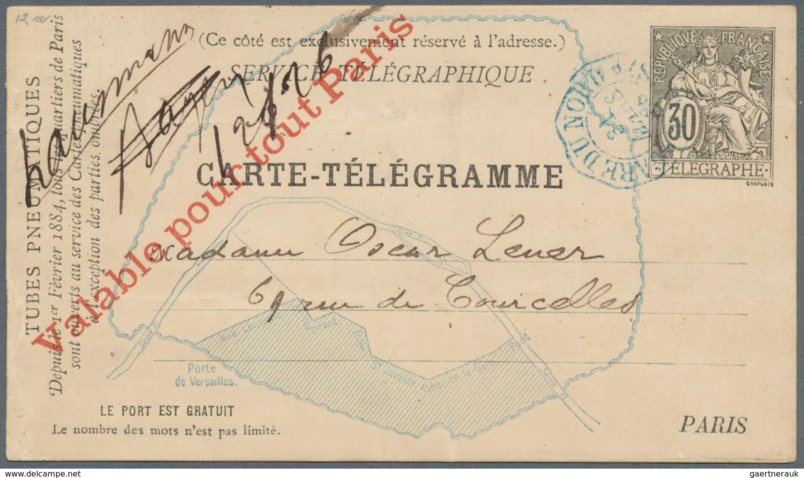 Frankreich - Ganzsachen: 1879/1945 Ca., PNEUMATIC MAIL, Interesting Collection With 29 Used Statione - Other & Unclassified