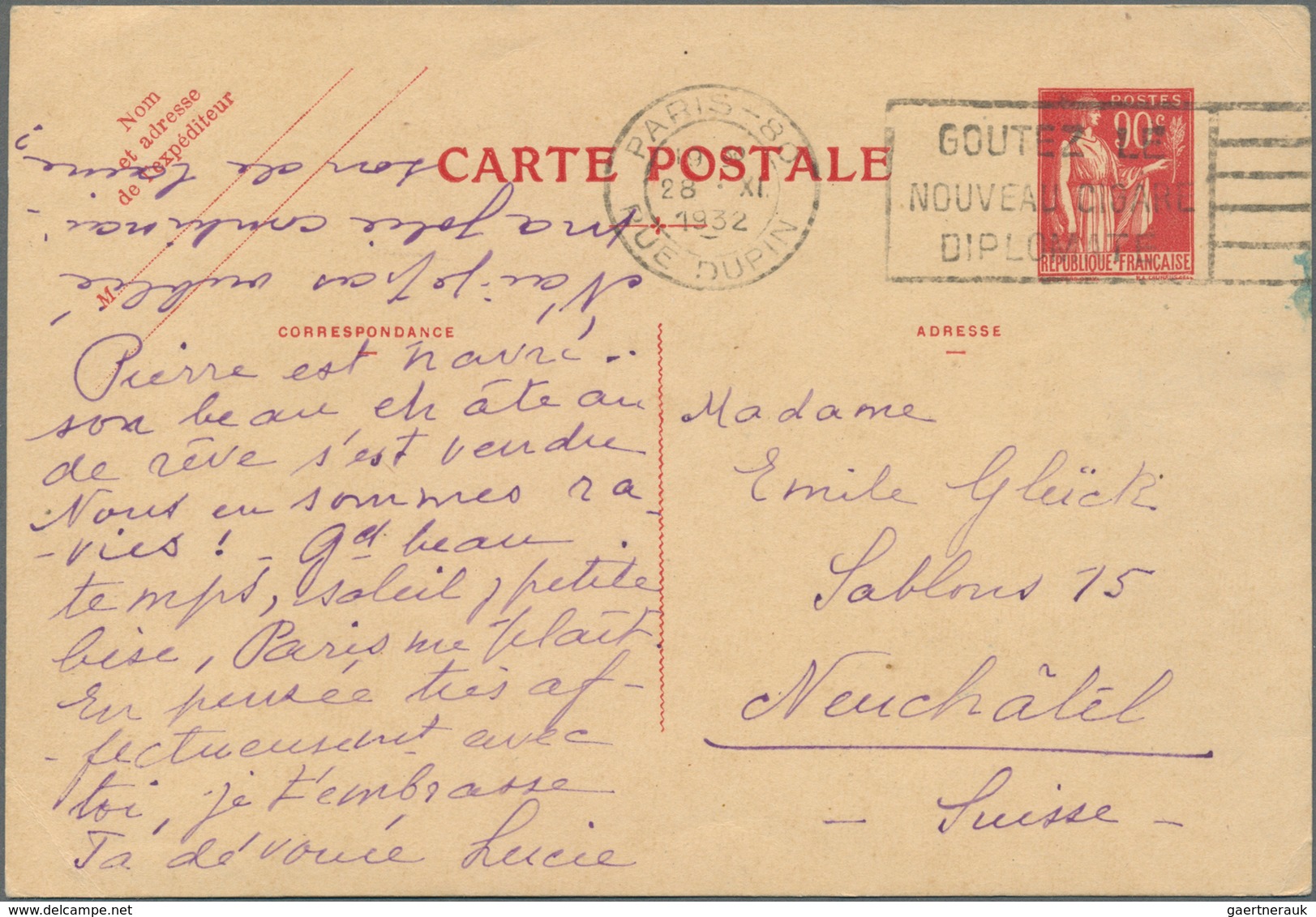 Frankreich - Ganzsachen: 1932/1943, Type PAIX, assortment of 37 stationery cards/letter cards used a