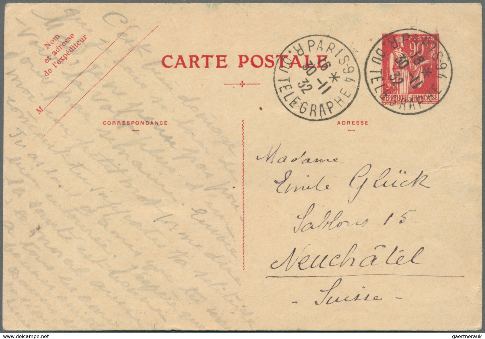 Frankreich - Ganzsachen: 1932/1943, Type PAIX, assortment of 37 stationery cards/letter cards used a