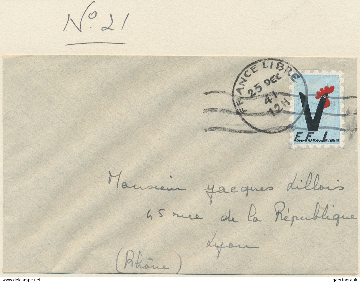 Frankreich - Besonderheiten: 1944 (ca.), "FRANCE LIBRE" Cock + V Letter Label, Artists Design Paint - Autres & Non Classés