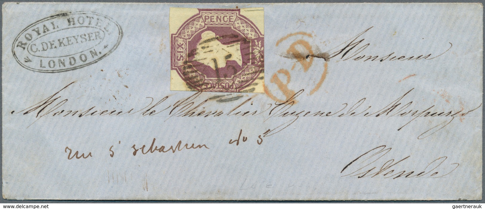 Großbritannien: 1851/1859, Group Of Four Covers To Foreign Destinations, Incl. Embossed Issue 6d. Sq - Autres & Non Classés