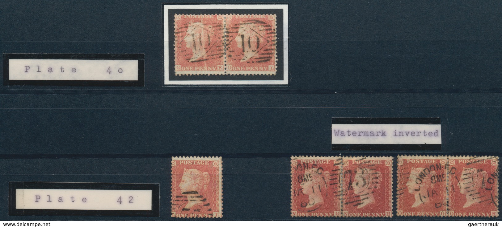 Großbritannien: 1854/1860 (ca.), 1d. red perf., specialised accumulation of nearly 2.500 stamps, sho