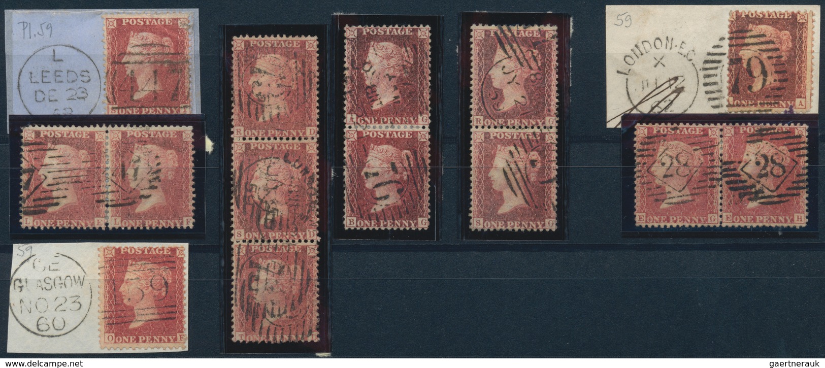 Großbritannien: 1854/1860 (ca.), 1d. red perf., specialised accumulation of nearly 2.500 stamps, sho