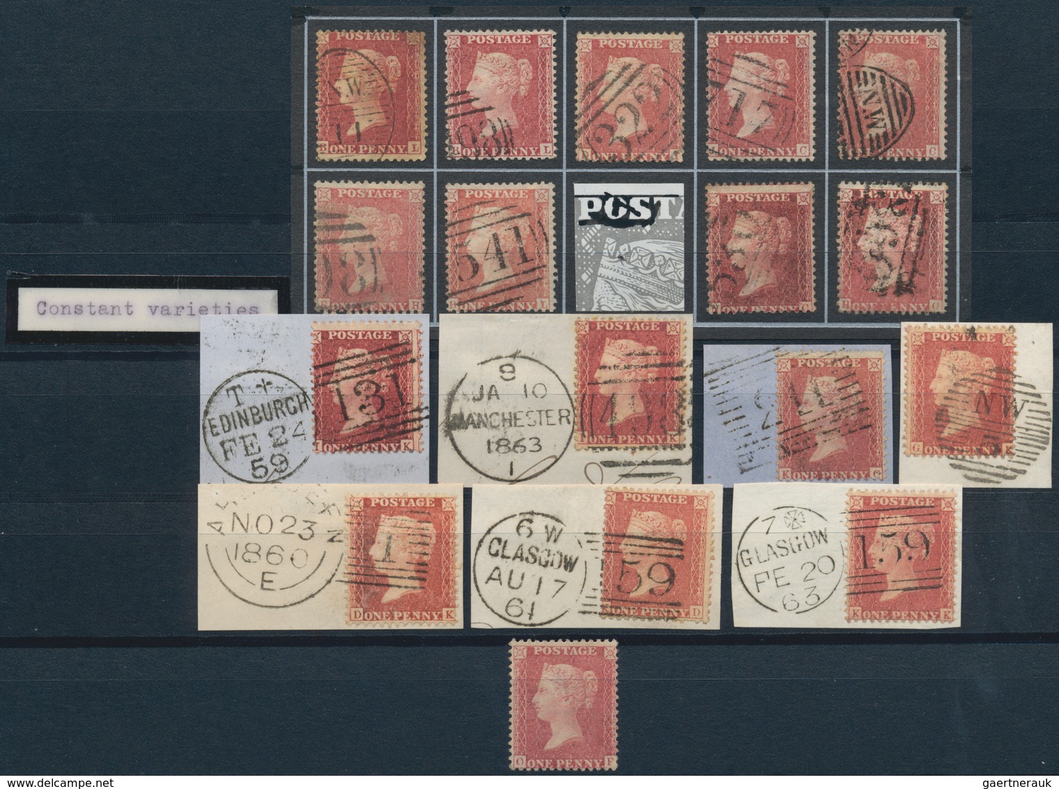 Großbritannien: 1854/1860 (ca.), 1d. red perf., specialised accumulation of nearly 2.500 stamps, sho