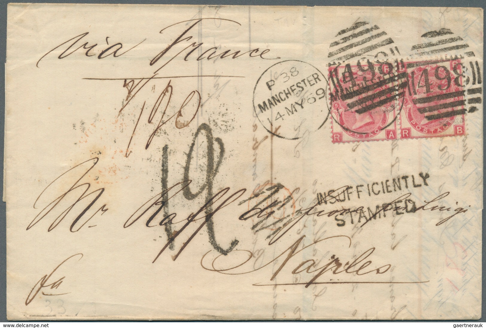 Großbritannien: 1869/1875, Lot Of Two Lettersheets To Italy: SG 103 Plate 5 Pair From Manchester To - Autres & Non Classés